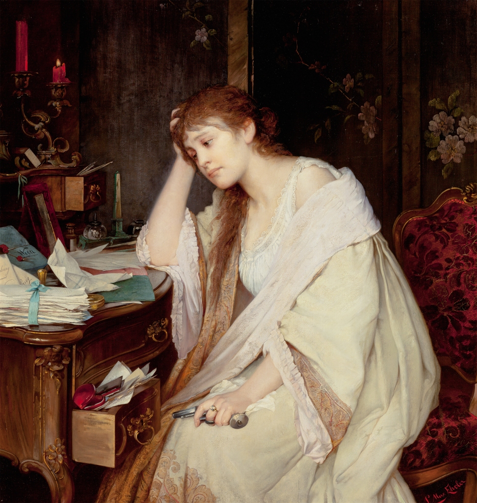 Luisa Max-Ehrlerová (1850-1920), Telegram, 1894, oil on canvas, 97 x 92 cm. National Gallery Prague